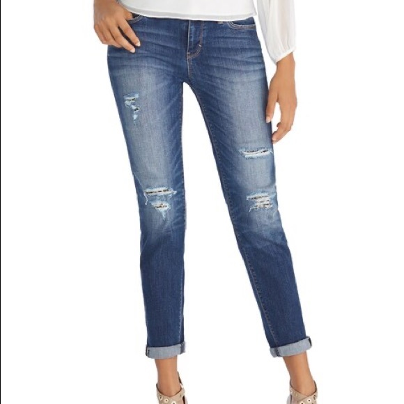White House Black Market Denim - WHBM Distressed Leopard Patch Girlfriend Jeans